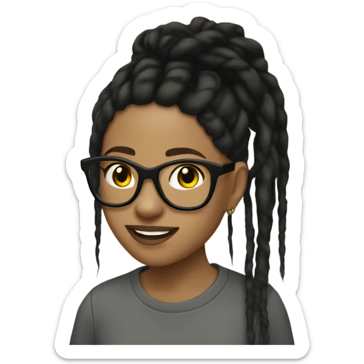 Tan girl with glasses and black dread locs hairstyle with an industrial ear piercing sticker