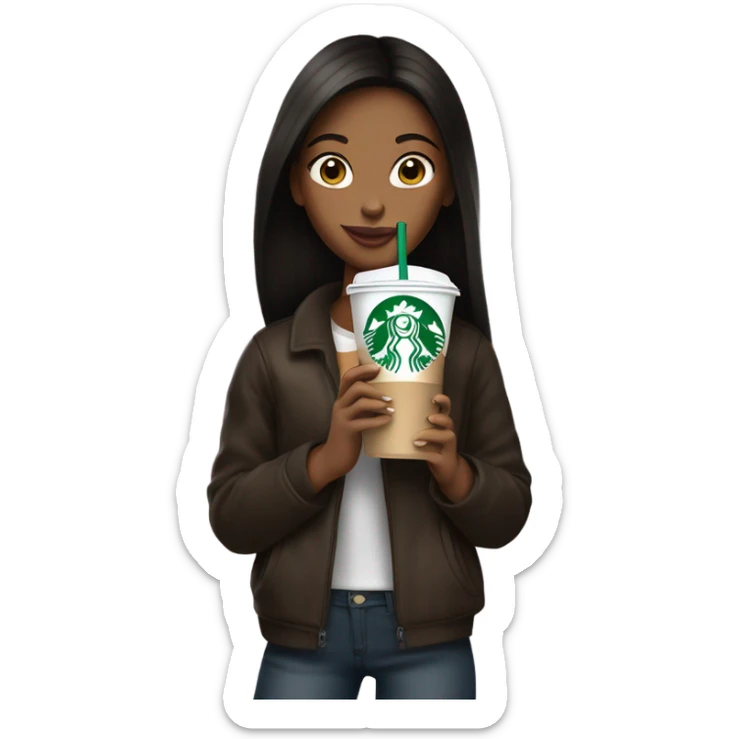 a girl with dark brownstraight hair and starbucks but style y2k sticker