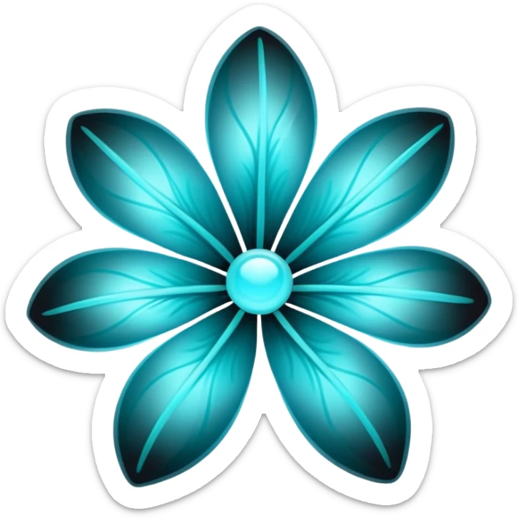 Pastel black and cyan iridescent transparent bio-luminescent flower sticker