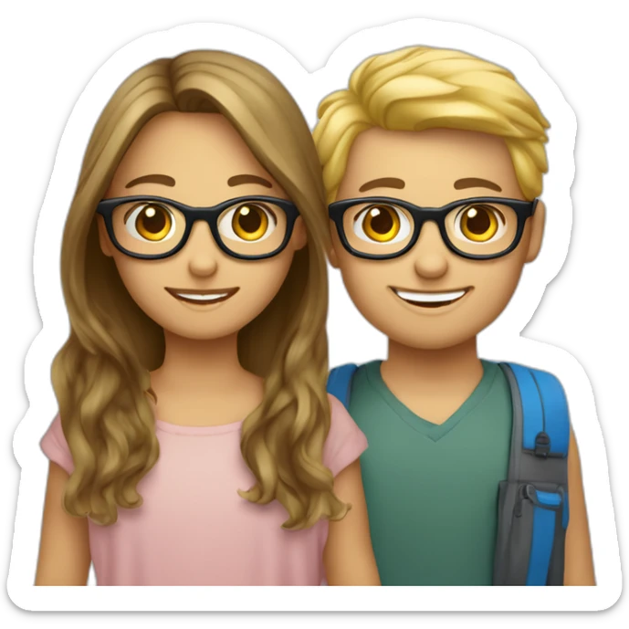 un garçon aux cheveux bruns avec des lunettes qui fait un câlin a une fille au cheveux blonds avec des lunettes  sticker
