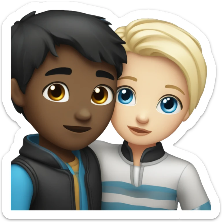 black hair girl with blue eyes kiss and hug boy with blonde hair and black eyes sticker