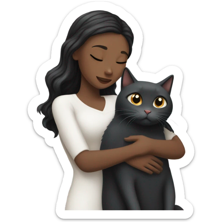 Married Blonde haired white woman and black haired black woman hugging grey cat with hearts all around them sticker