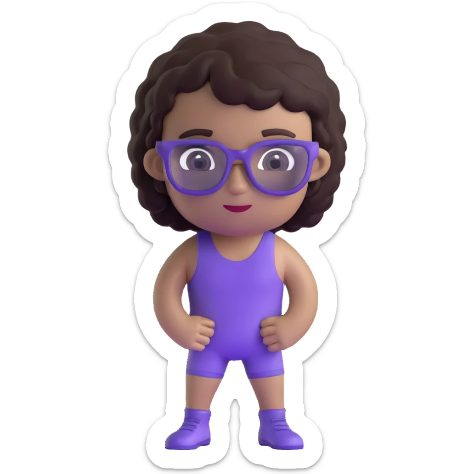 Wrestler with purple glasses tinted black and short curly brown hair sticker