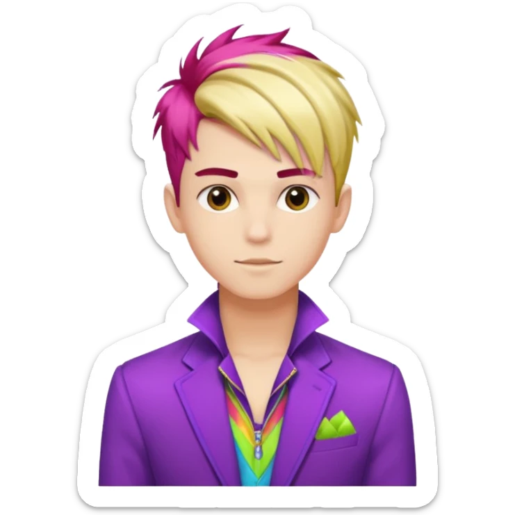 A stylish youngman idol in colorful stage outfit, trendy hairstyle with dyed highlights sticker