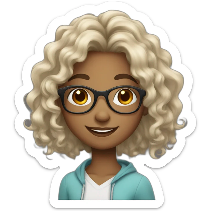 smiling black teenager girl with long black curly hair and round glasses sticker