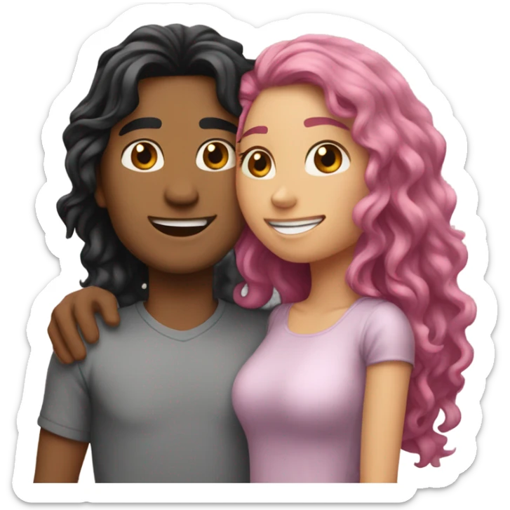 make a guy and a girl, they are hugging, the girl has pink long wavy hair. The guy has black hair and light skin. They are facing each other sticker