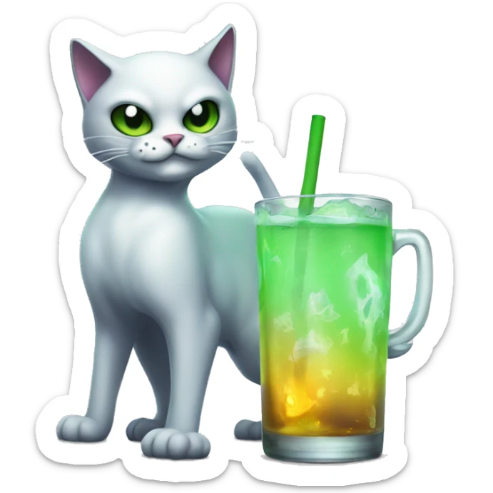Tagged emoji cat, ghost cat, with a glass of sprite in hand, zombie cat, ghostly atmosphere sticker