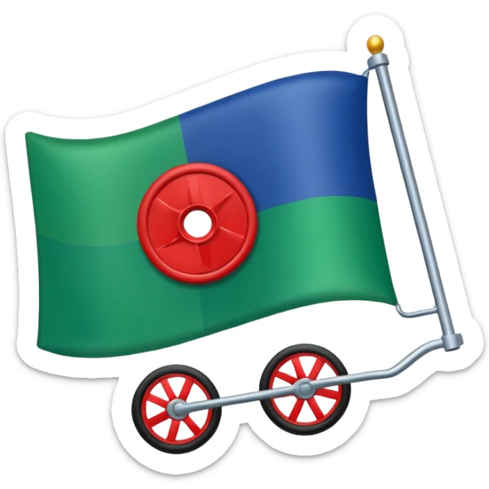 flag with green at the bottom and blue at the top with a red wheel in the middle sticker