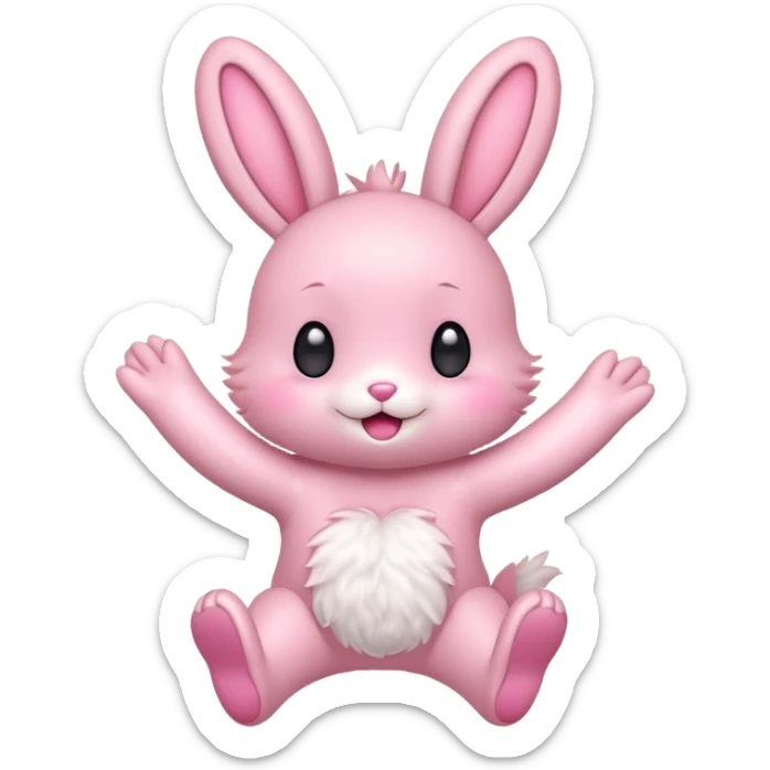 Exited pink bunny, kawaii chibi fluffy ears and body jumping of excitement  sticker