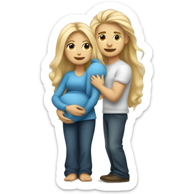 An emoji of a mother with long, flowing blonde hair standing confidently, next to her husband. In her arms, or in front of them, is a baby boy, representing a happy and loving family sticker