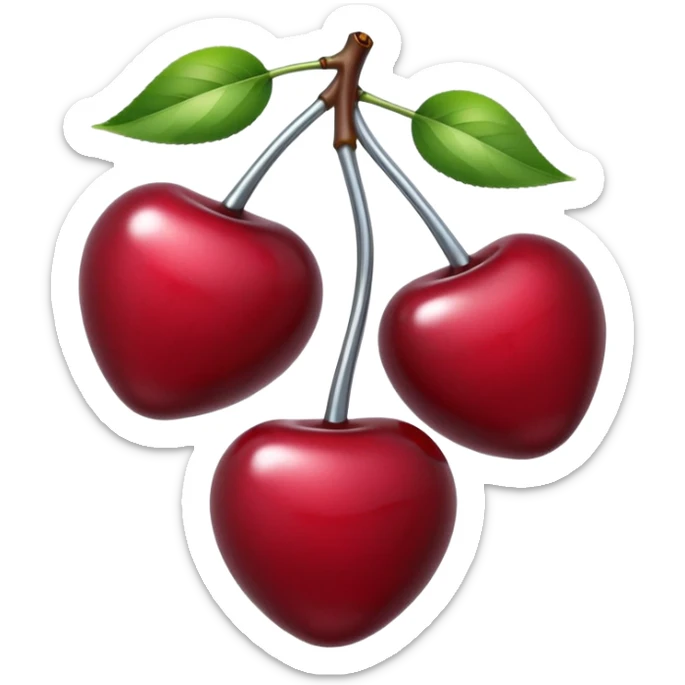 A pair of cherries emoji made of liquid silver chrome, smooth rounded shapes, glossy metallic surface, subtle sensual vibe, luxury sexy aesthetic, iOS emoji style, centered, clean white background sticker