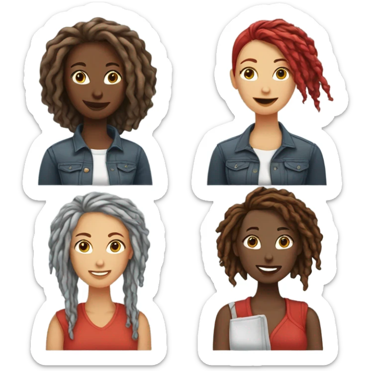Two female besties, one with gray locs, one with red locs antiquing  sticker