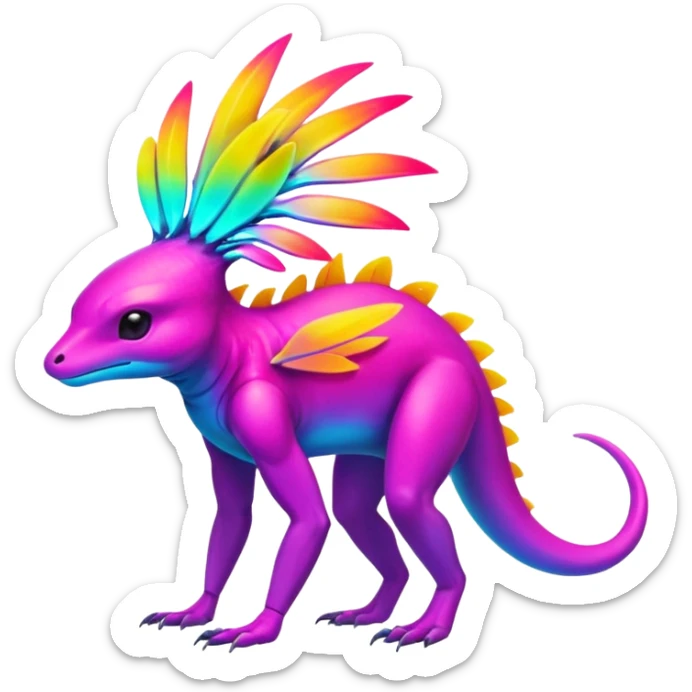 Tropical futuristic lush warm-colored neon Fionbri-Vernid-creature (full body) sticker