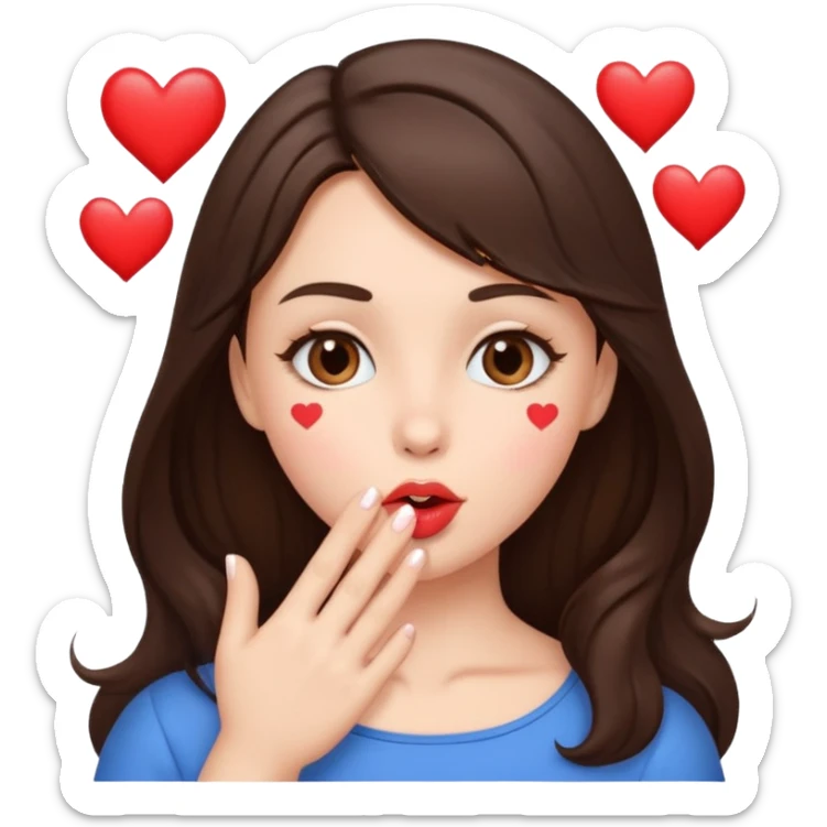 Me blowing kisses brunette hearts showing love sticker