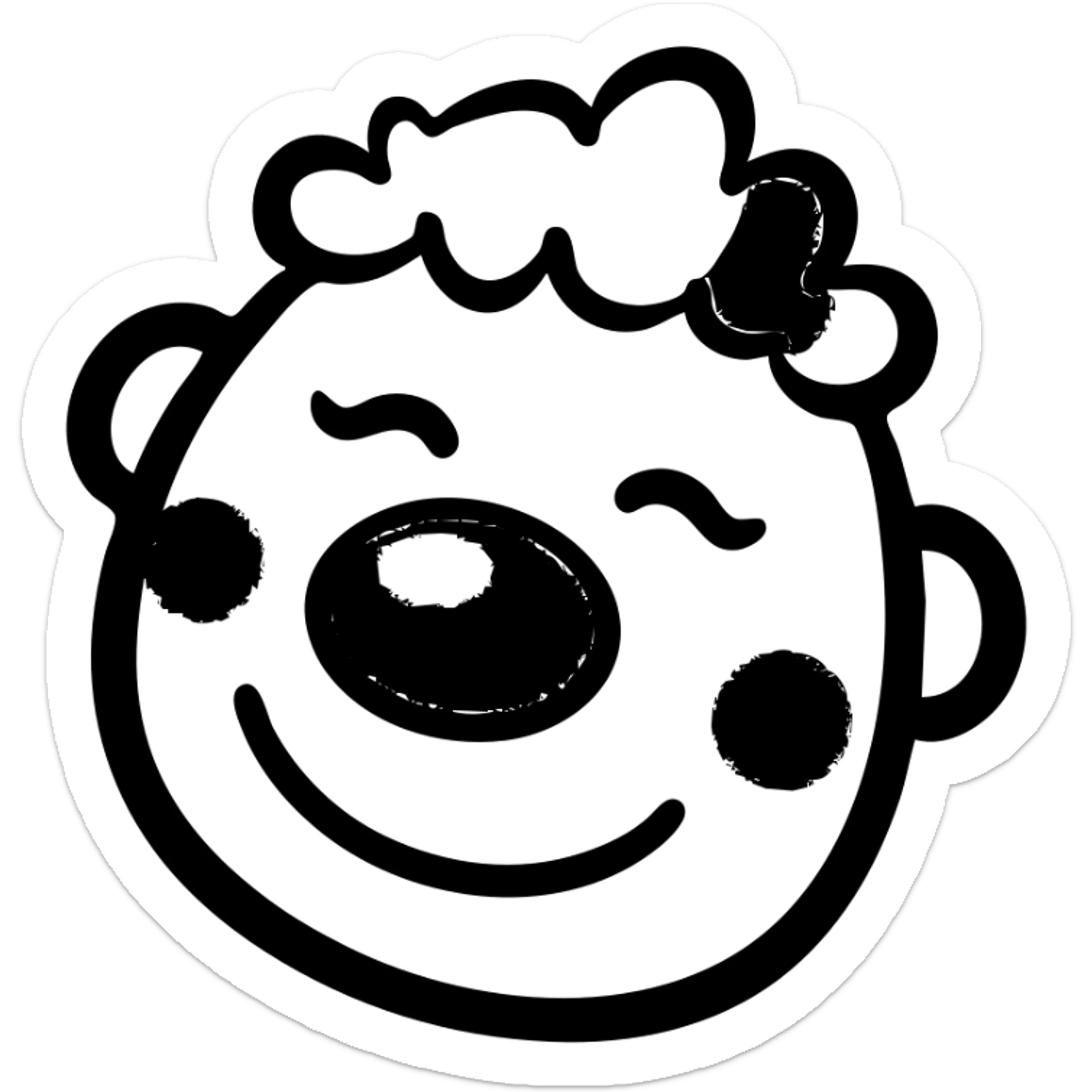 circus clown face with red nose, colorful hair, and painted smile sticker