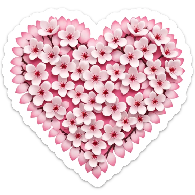  sakura heart, heart made of white sakura petals with pink accents, remove background sticker