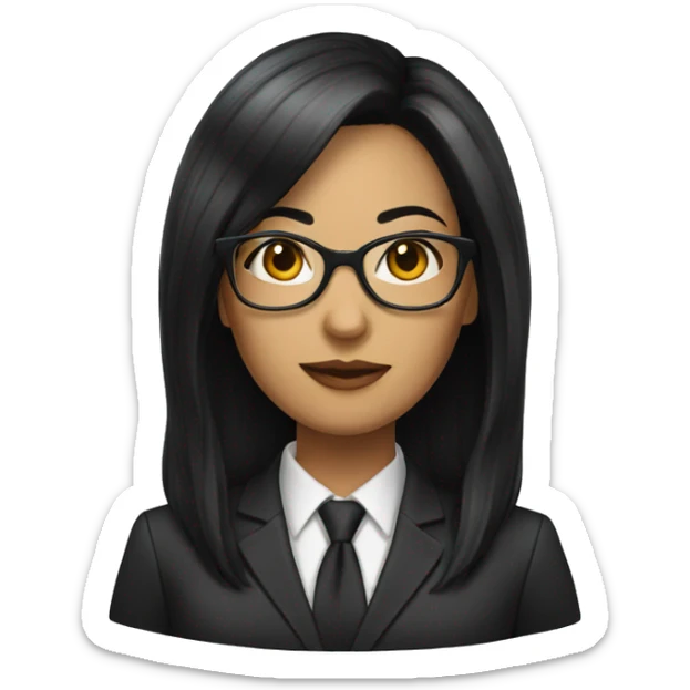 Female defense attorney with long black hair with glasses sticker