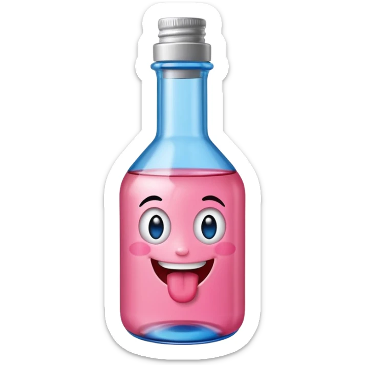Smiling bottle of oil pink with silly face tongue out blue top sticker