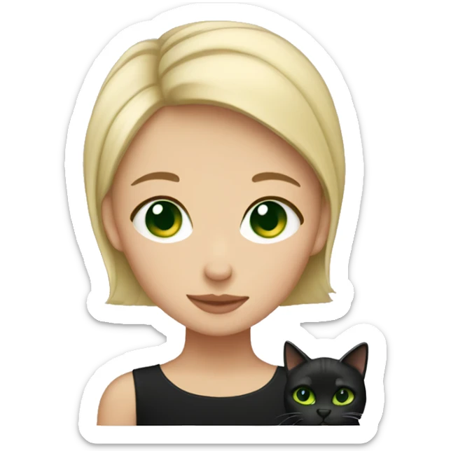 short hair blonde girl with green eyes cuddling black cat sticker