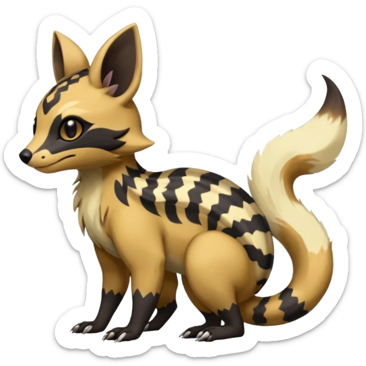 Rare warm-colored exotic cute epic aesthetic colorful Salandit-Eevee-Civet-species-Fakemon-hybrid-creature, with wild markings, full body sticker