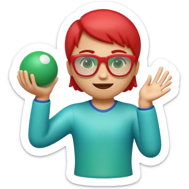 Cute 3D cartoon emoji sticker of a three-glass and ball game, glossy plastic texture, green red and blue glasses, soft lighting, smooth shadows, playful look, white sticker outline, transparent background, high resolution.” sticker