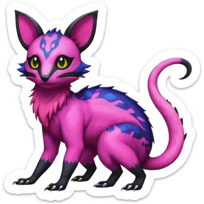 Rare epic aesthetic colorful Salandit-Noibat-Eevee-Civet-species-Fakemon-hybrid-creature, with markings, full body sticker