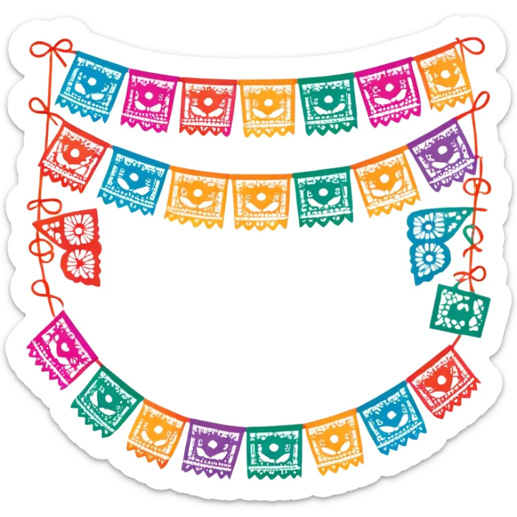 festive one garland of colorful mexican papel picado sticker