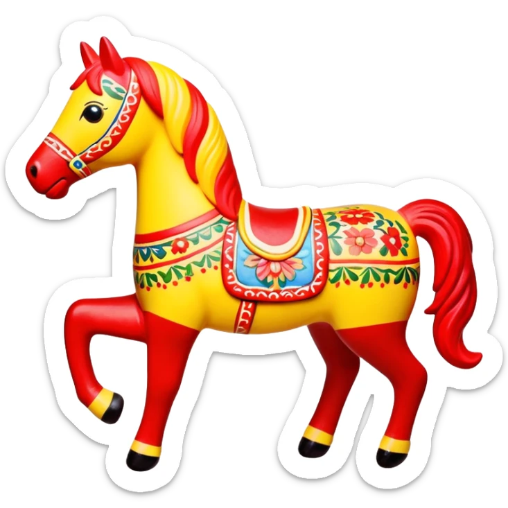 Dymkovo toy horse, traditional Russian colorful clay figurine with patterns, bright colors, folk art style sticker