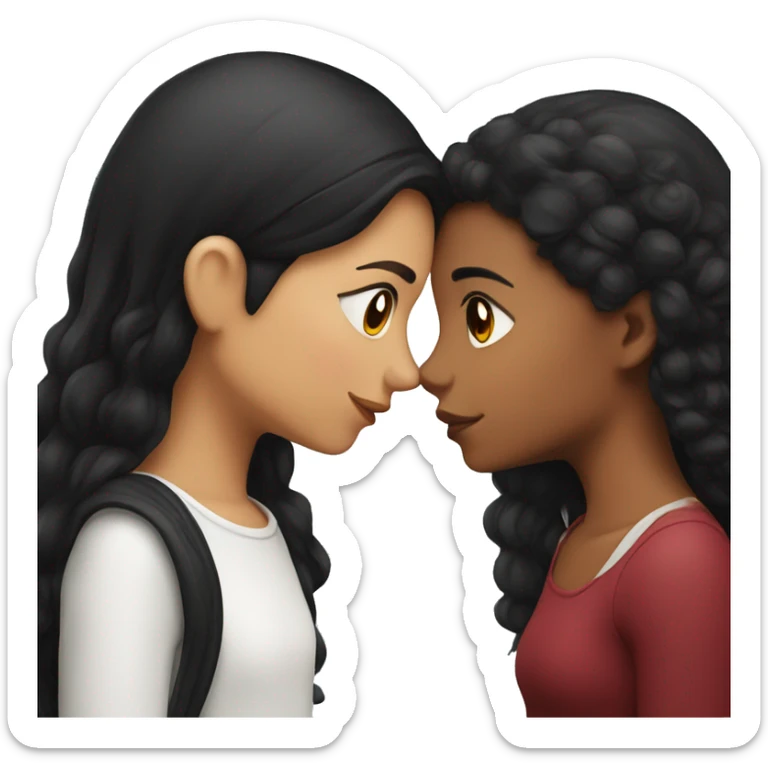 girl with black hair kissing a girl with dark red hair sticker