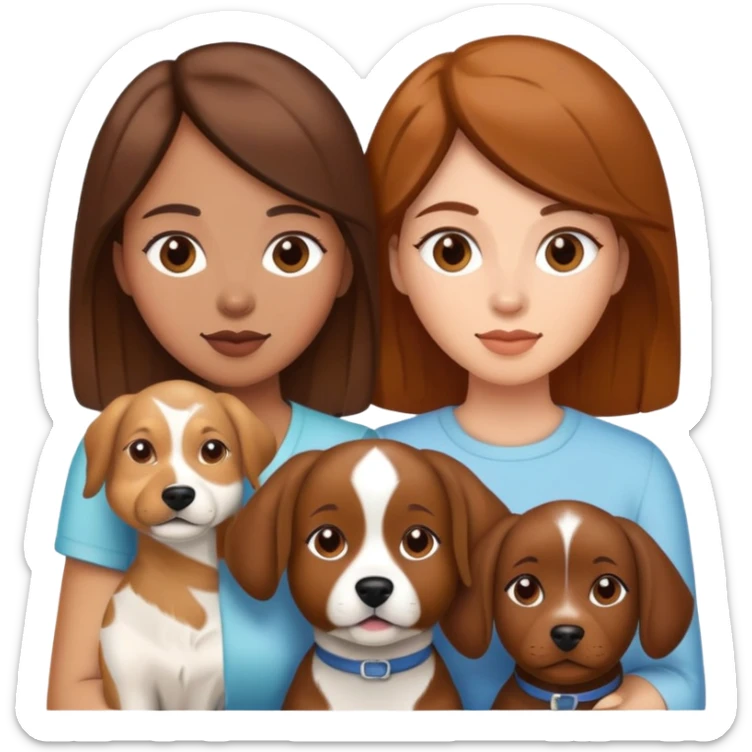 Three Woman with the Same Skin Color and Brown Hair and one dog.  sticker