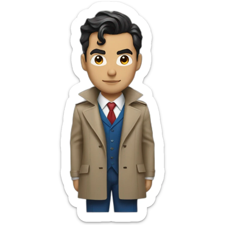 superman in a business suit and a trench coat takes the stand sticker