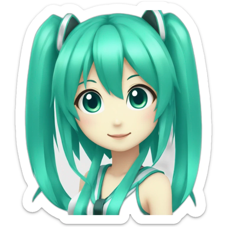 Hatsune Miku, cyan hair, ponytails, Anime girl kawaii chibi sticker