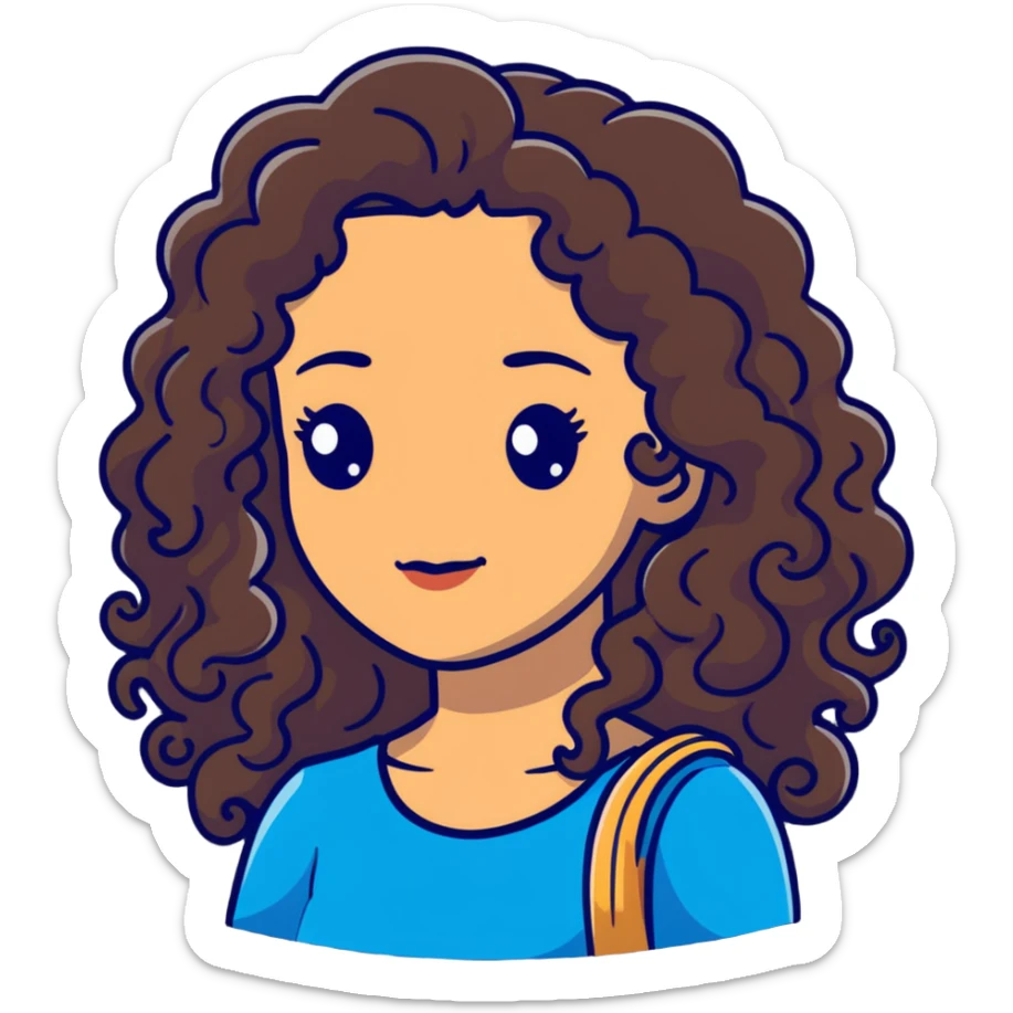 attractive Greek woman with long curly dark brown hair and light skin sticker