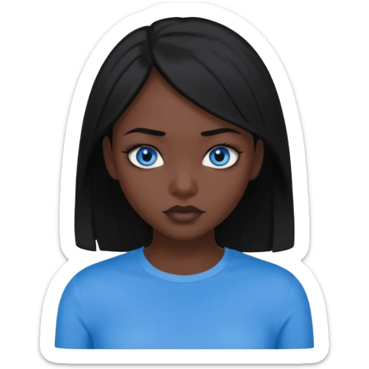 dark femine black haired girl with blue eyes and black top, very cold look sticker