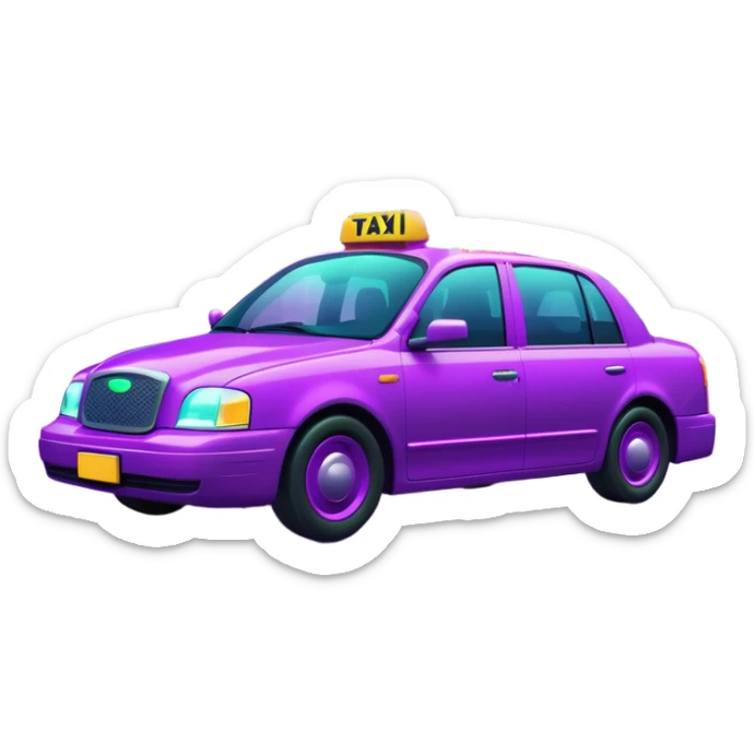 a purple neon taxi driving in a  purple and green neon city  sticker