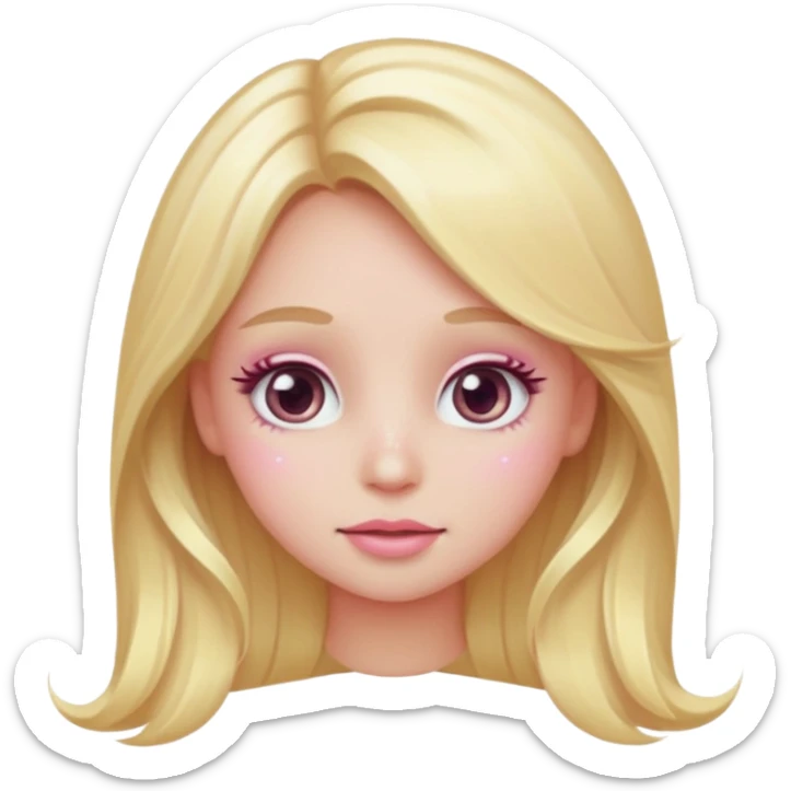 “Emoji girl, pastel pink blush, sparkly wide eyes, long blonde hair.” sticker
