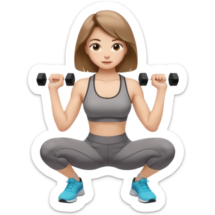 Beautiful woman with light brown shoulder length hair popping a squat without any weights sticker
