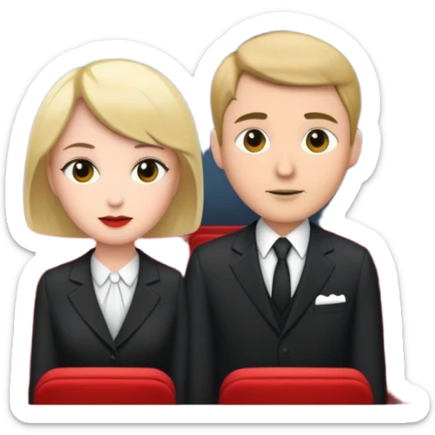 a theatrical theater，with one short hair lady and one man wear suit sticker