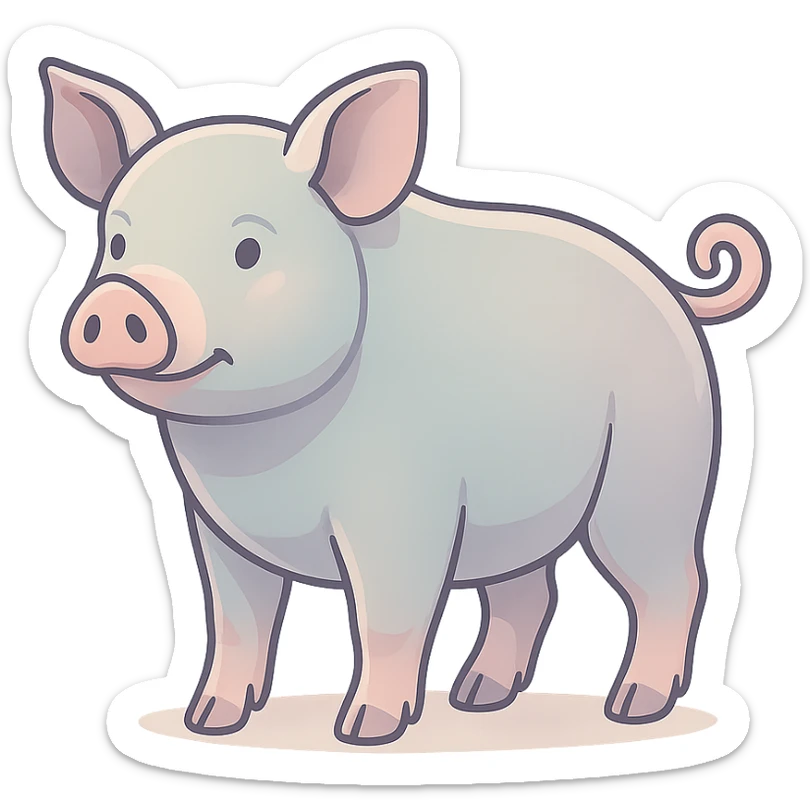 Edit the image to depict a pig as the symbol of the year in Feng Shui, Chinese Eastern style. Use thin clean contours, soft rounded shapes, and a pastel palette with colors #98B5BC, #B5B3C1, #C9A3C9, #E4C0CA, #F7DCD1, #F7C0AA. Include detailed shadows and highlights with soft lighting. The background should be transparent. The style should be less cute, without decorative elements. The silhouette and appearance should match the reference. sticker