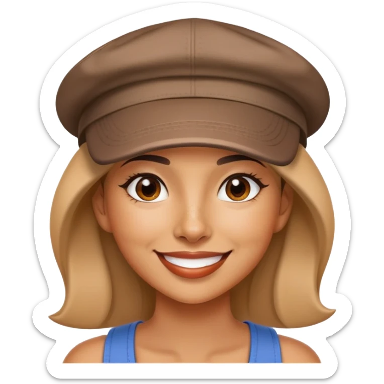 stylish latin-american woman wearing a cap and smiling with a small mole mark on her right chin sticker