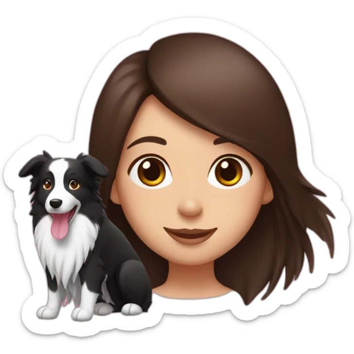 black border collie and woman with long brown hair with pink ends sticker