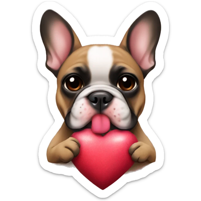 Black and tan colored French bulldog holding Valentine in mouth sticker