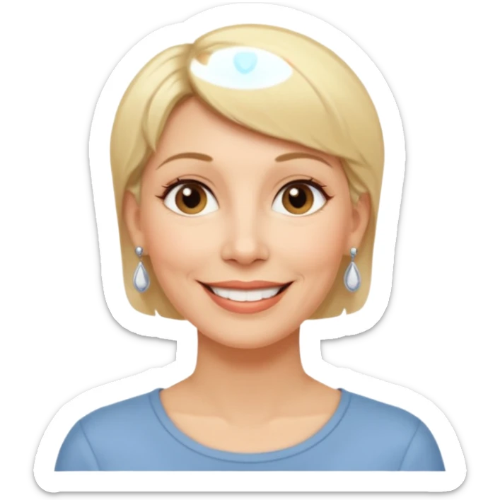 emoji of a woman in her 50s, short blonde hair, wearing earrings, gentle expression sticker