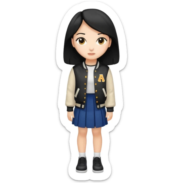 black color long hair girl with varsity jacket and log long skirt sticker