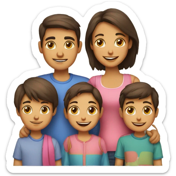 Familia de 6, 4 niños una mujer y un hombre dos gatos y un perro sticker
