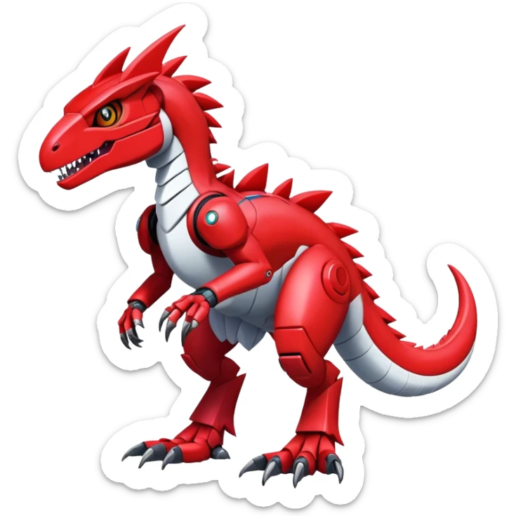 Furry maned Cool Edgy Futuristic shiny colorful Digimon-Fakemon-Guilmon-Velociraptor-Mecha full body   sticker