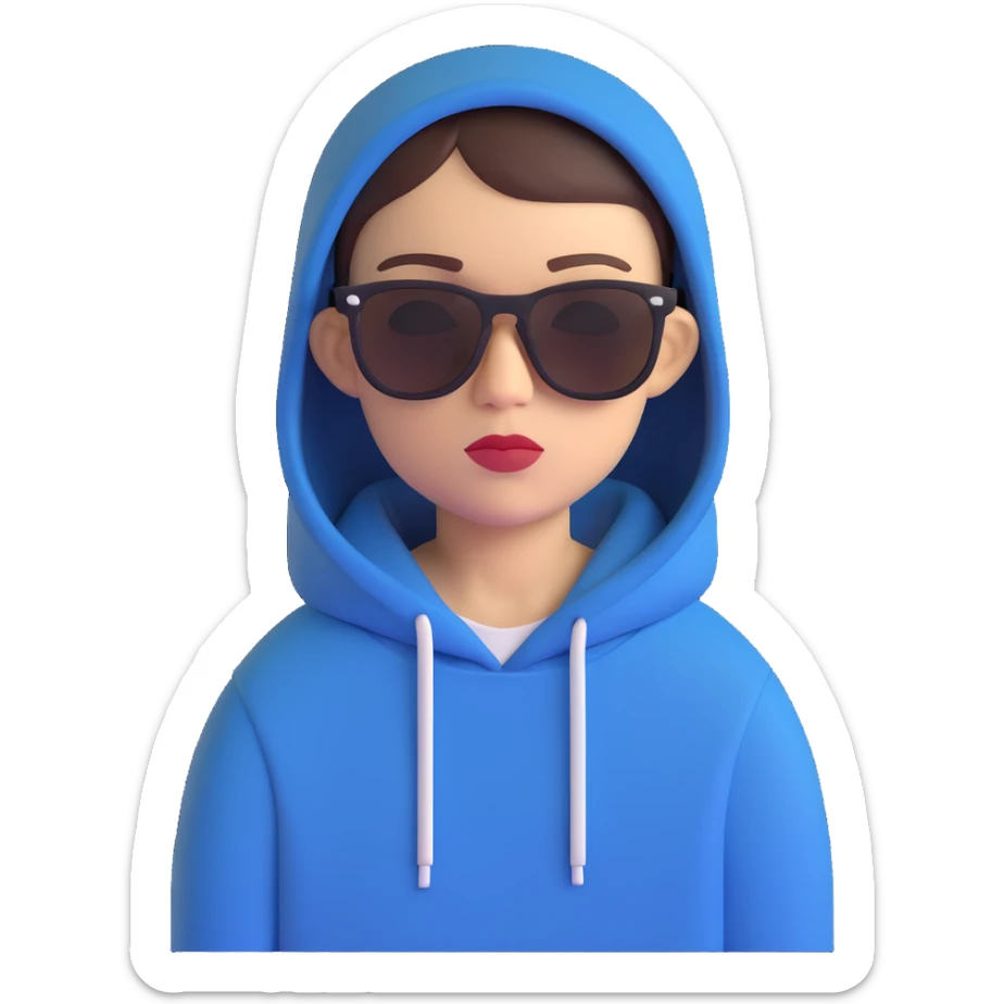 Jul French rap artist short hair sunglasses hoodie cool cartoon style sticker