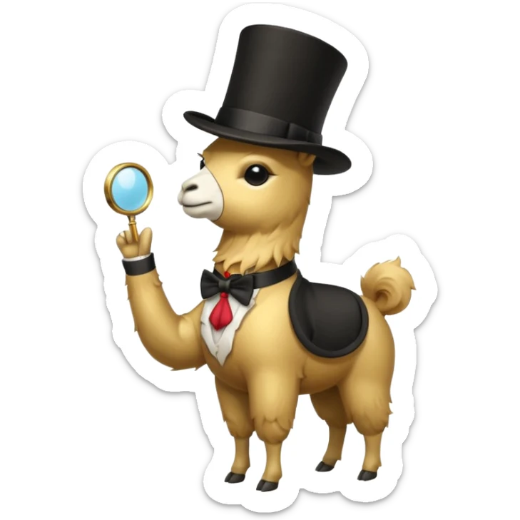 A small golden llama silhouette wearing a black top hat and a monocle full body shot sticker