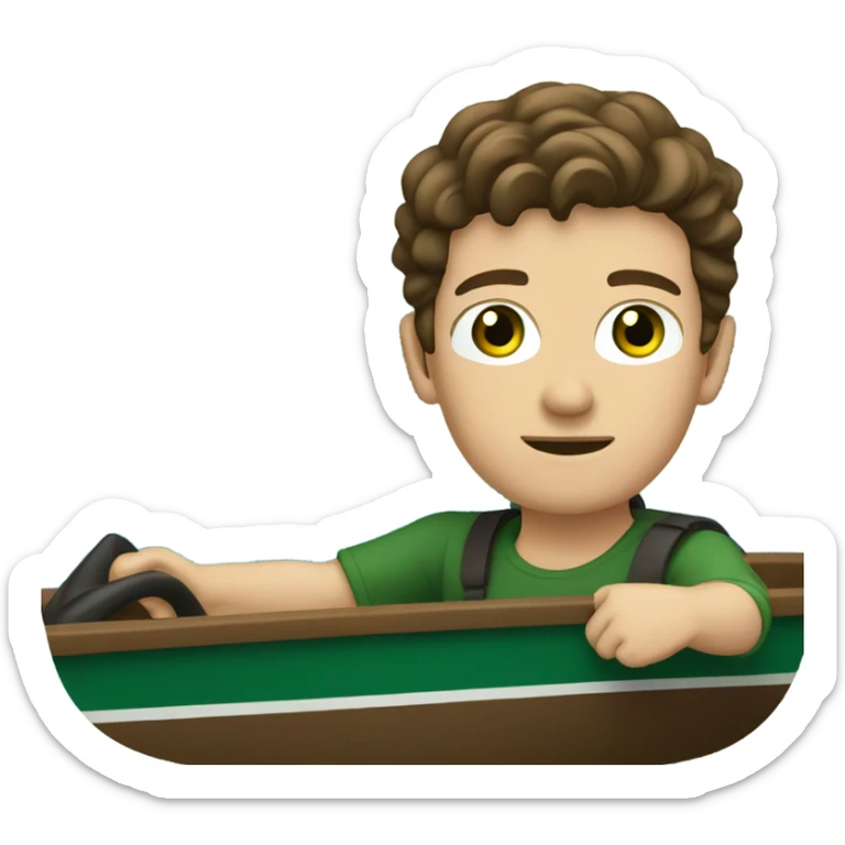 Young man with brown hair dark green eyes driving a boat sticker