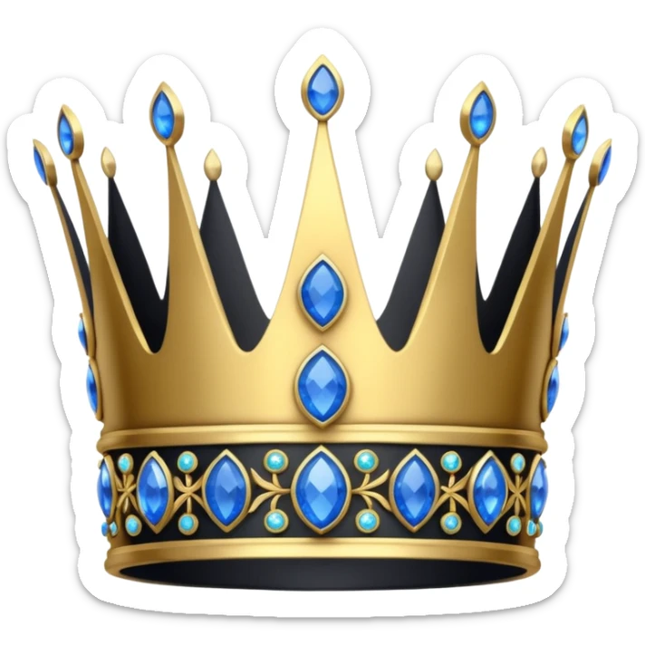 eine schwarze krone mit ein wenigen verzirten goldblätter und blauen edelsteine sticker